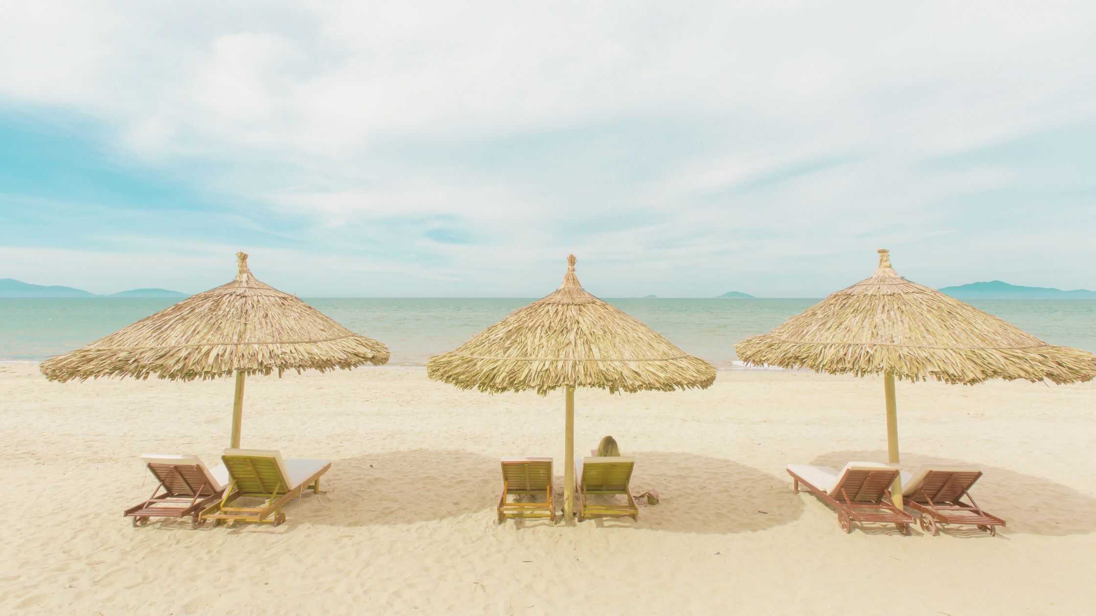 beach chairs and umbrellas